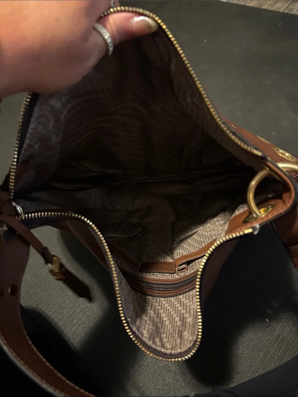 Cole Haan Brown Leather Shoulder Bag with Gold Eyelet Details